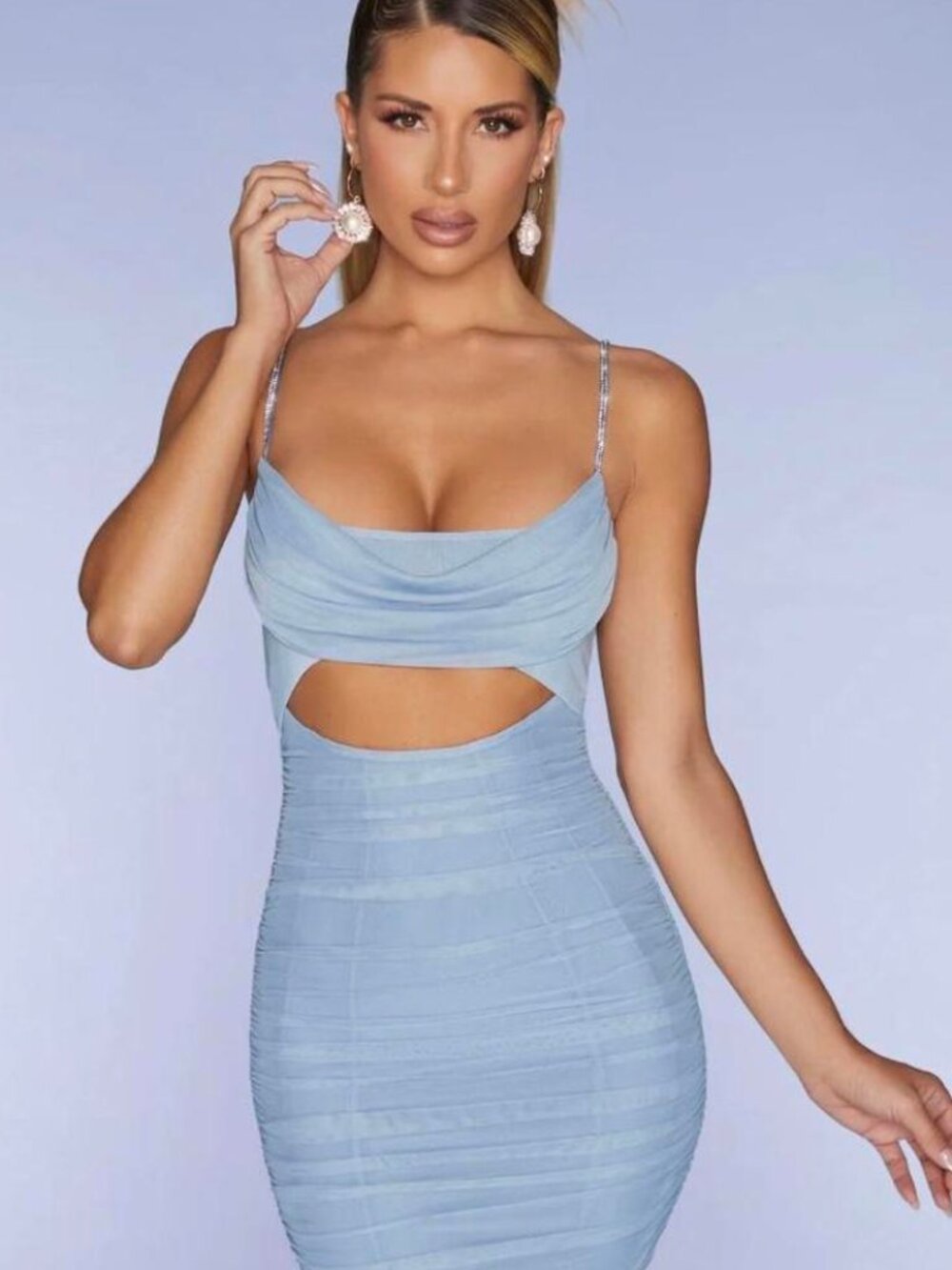 Oh Polly MONTPELLIER Embellished Strap Mini Dress in Light Blue Size US 2